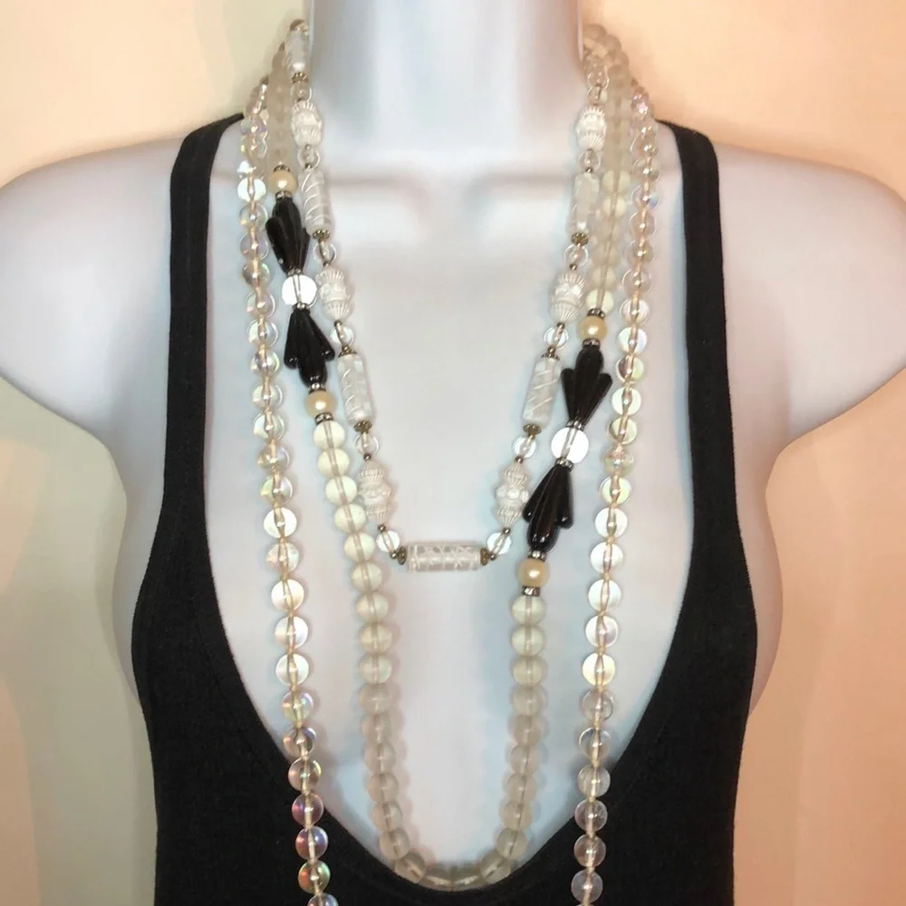 Curated bundle acrylic-lucite vintage necklaces, lot 3 layered look, statement.
